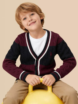 U.S. POLO ASSN. - Kids Boys Cable Knit Colorblocked Regular Fit Cardigan