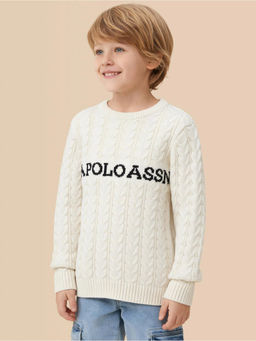 U.S. POLO ASSN. - Kids Boys Cable Knit Logo Regular Fit Sweater - White