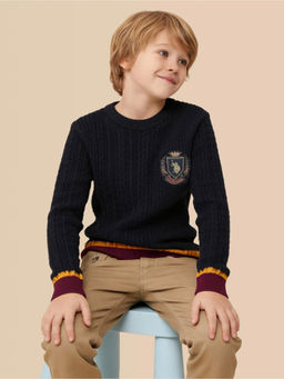 U.S. POLO ASSN. - Kids Boys Cable Knit Regular Fit Sweater - Navy Blue