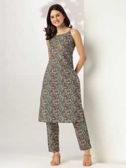 Janasya - Multicolour Pure Cotton Ethnic Straight Kurta with Pant