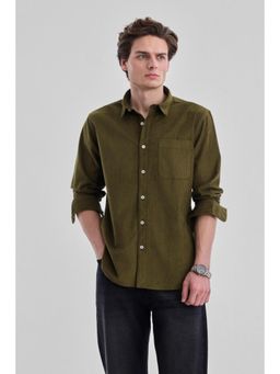 Snitch - Olive Textured Full Sleeves Regular Luxe Shirt