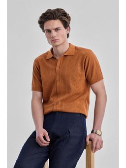 Snitch - Rust Textured Half Sleeves Regular Casual Shirt