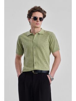 Snitch - Sage Green Textured Half Sleeves Regular Casual Shirt