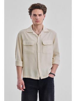 Snitch - Beige Solid Full Sleeves Regular Casual Shirt