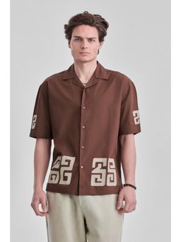 Snitch - Brown Embroidered Half Sleeves Boxy Casual Shirt