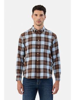 Snitch - Brown-Blue Checks Full Sleeves Regular Casual Shirt