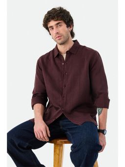Snitch - Burgundy Textured Full Sleeves Regular Casual Shirt