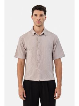 Snitch - Beige Textured Half Sleeves Boxy Casual Shirt