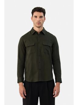 Snitch - Olive Solid Full Sleeves Regular Casual Shirt