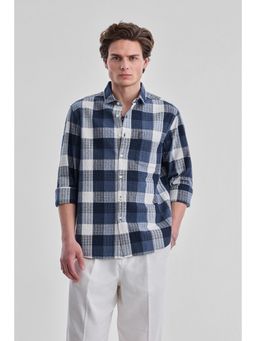 Snitch - Navy Blue-White Checks Full Sleeves Regular Casual Shirt