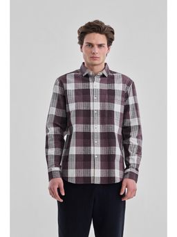 Snitch - Burgundy-White Checks Full Sleeves Regular Casual Shirt