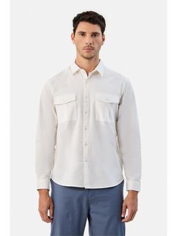 Snitch - Off White Solid Full Sleeves Regular Casual Shirt
