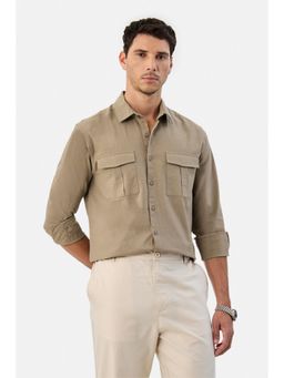 Snitch - Beige Solid Full Sleeves Regular Casual Shirt