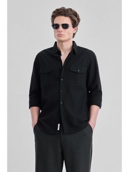 Snitch - Black Solid Full Sleeves Regular Casual Shirt