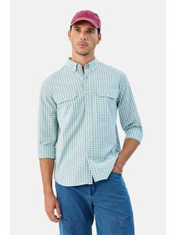Snitch - Mint Green Gingham Checks Full Sleeves Regular Casual Shirt