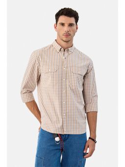 Snitch - Beige Gingham Checks Full Sleeves Regular Casual Shirt