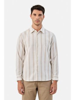 Snitch - Beige Stripes Full Sleeves Regular Casual Shirt