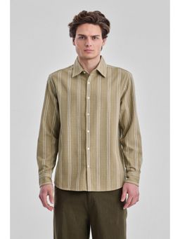 Snitch - Beige Stripes Full Sleeves Regular Shirt