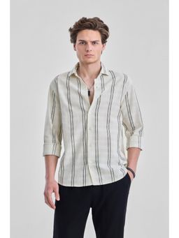 Snitch - Off White Stripes Full Sleeves Regular Shirt