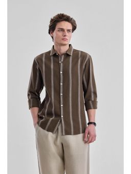 Snitch - Brown Stripes Full Sleeves Regular Casual Shirt