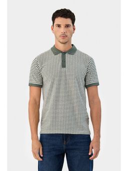 Snitch - Green Textured Half Sleeves Slim Casual Polo T-shirt