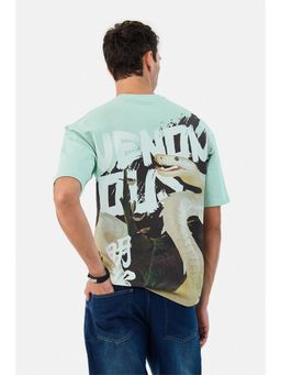 Snitch - Mint Green Graphic Printed Half Sleeves Casual T-shirt