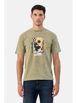 Snitch - Olive Graphic Printed Half Sleeves Regular Casual T-shirt