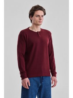Snitch - Burgundy Ribbed Full Sleeves Regular Casual T-shirt
