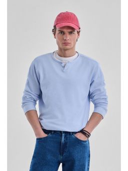 Snitch - Light Blue Ribbed Full Sleeves Regular Casual T-shirt