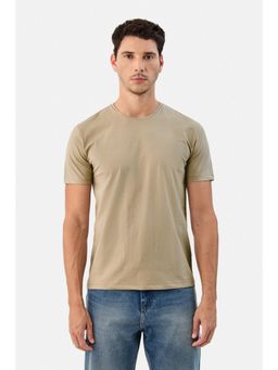 Snitch - Beige Solid Half Sleeves Regular Casual T-shirt