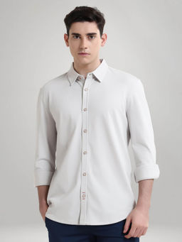 TURMS - Men Grey Solid Knitted Anti Odor Shirt