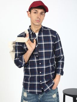 Bene Kleed - Men Navy Blue Checked Casual Shirt
