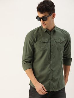 Bene Kleed - Men Olive Slim Fit Solid Casual Shirt