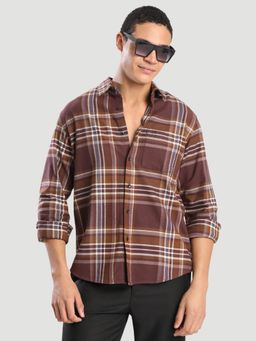 Bene Kleed - Men Brown Checks Printed Cotton Regular Fit Shirt