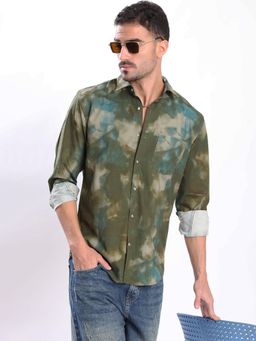 Bene Kleed - Men Olive Tie and Dye Printed Shirt