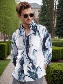 Bene Kleed - Men White-Blue Abstract Printed Shirt
