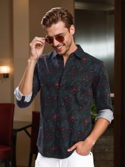 Bene Kleed - Men Teal and Red Abstract Printed Shirt