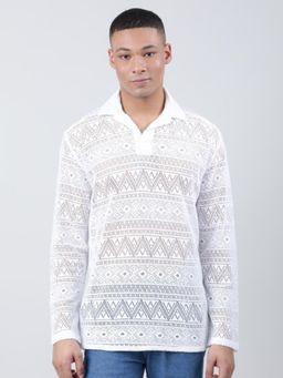 Bene Kleed - Men White Self Design Casual Polo T-shirt