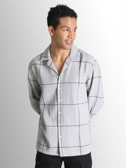 Bene Kleed - Men Grey Checked Cotton Relaxed Fit Casual Shirt