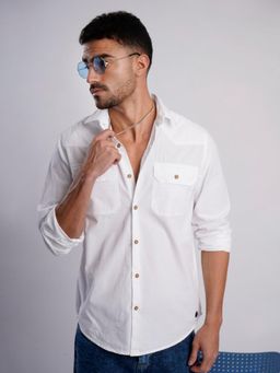 Bene Kleed - Men White Double Pocket Full Sleeves Shirt