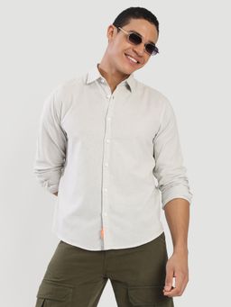 Bene Kleed - Men Light Grey Solid Cotton Linen Regular Fit Shirt