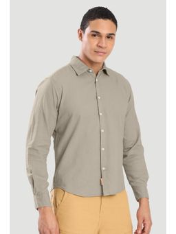 Bene Kleed - Men Grey Solid Cotton Linen Regular Fit Shirt
