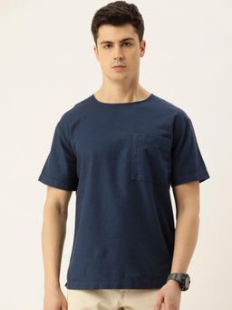 Bene Kleed - Men Navy Blue Round Neck Solid Casual T-shirt