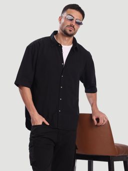 Bene Kleed - Men Black Solid Oversized Cotton Casual Shirt