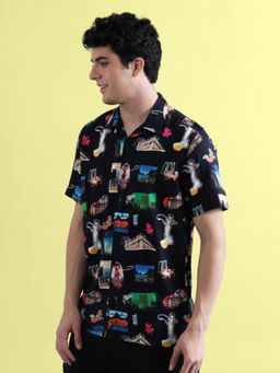 Bene Kleed - Men Navy Blue Spread Collar Opaque Printed Casual Shirt