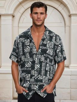 Bene Kleed - Men Dark Green Abstract Printed Shirt
