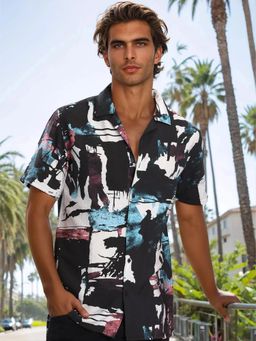 Bene Kleed - Men Black Multi-Color Abstract Printed Shirt