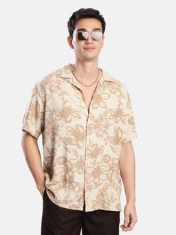 Bene Kleed - Men Beige Floral Printed Linen Blend Shirt