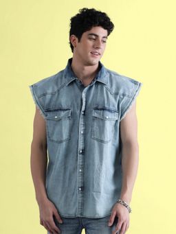 Bene Kleed - Men Blue Pure Cotton Sleeveless Casual Shirt