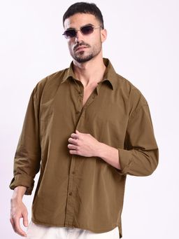 Bene Kleed - Men Brown Solid Oversized Cotton Casual Shirt